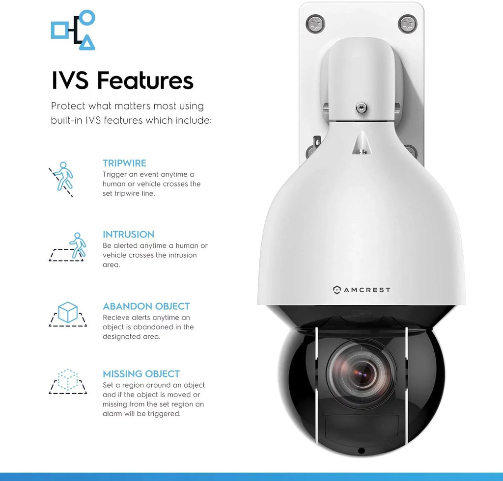 Amcrest 4MP Outdoor   +  Camera Pan Tilt Zoom (Optical 32x Motorized) UltraHD + Camera Security Speed Dome, People and Vehicle Detection , 492ft Night Vision + (802.3at) IP4M-1083EW-