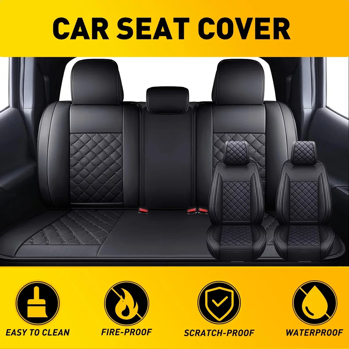 Car Seat Covers Full Set With Waterproof Leather Fit for 2007-2023 Toyota Tacoma Crew Cab (Full Set, Black)