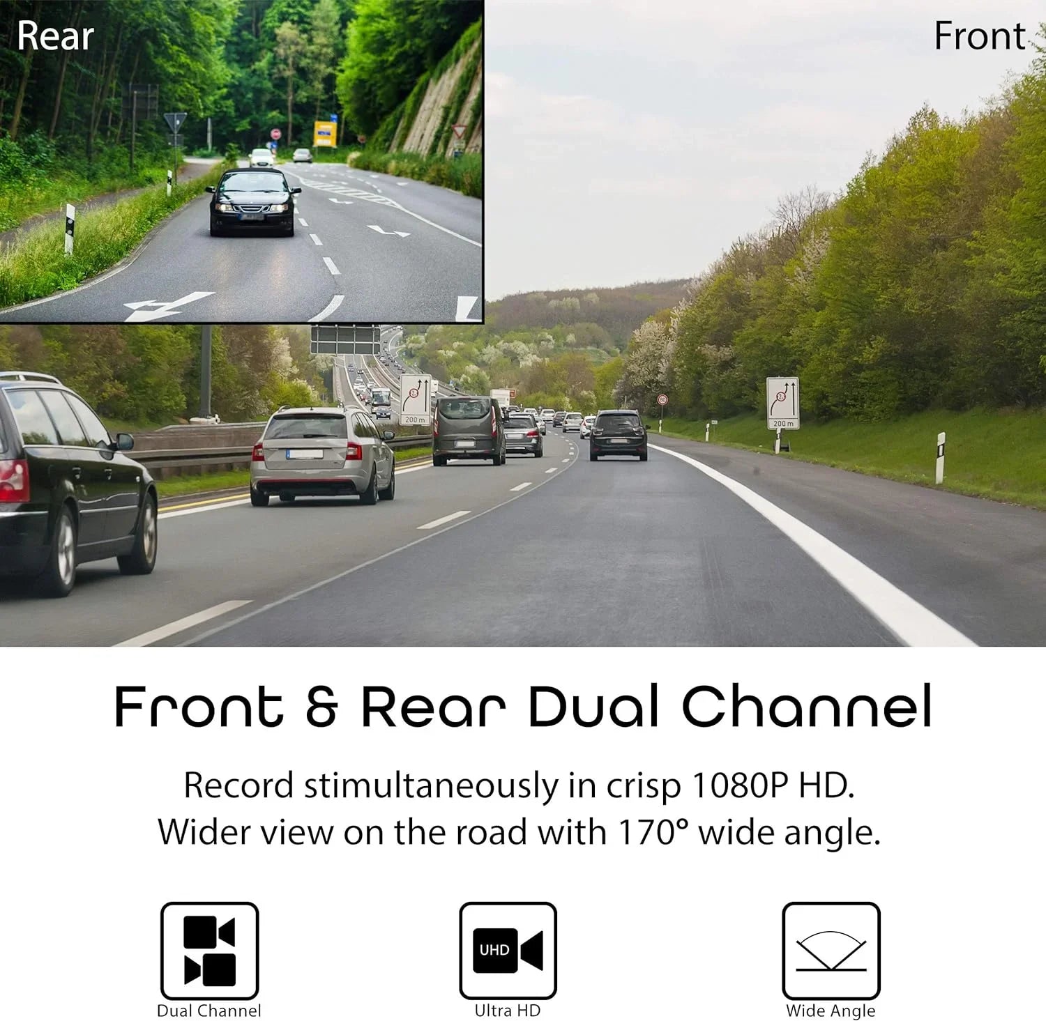 Open Box Rexing V1LG Dual Channel Car Dash Cam  1080p - Black