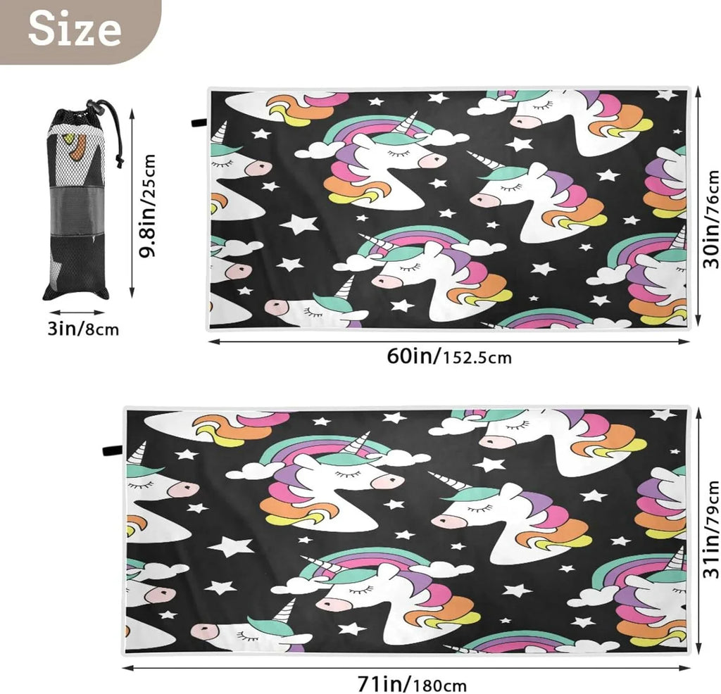 Bestwell Unicorn Print Beach Towel - Lightweight Compact Oversized Travel Towels - Super Absorbent Quick Dry Towel for Swimming Camping Holiday（248）