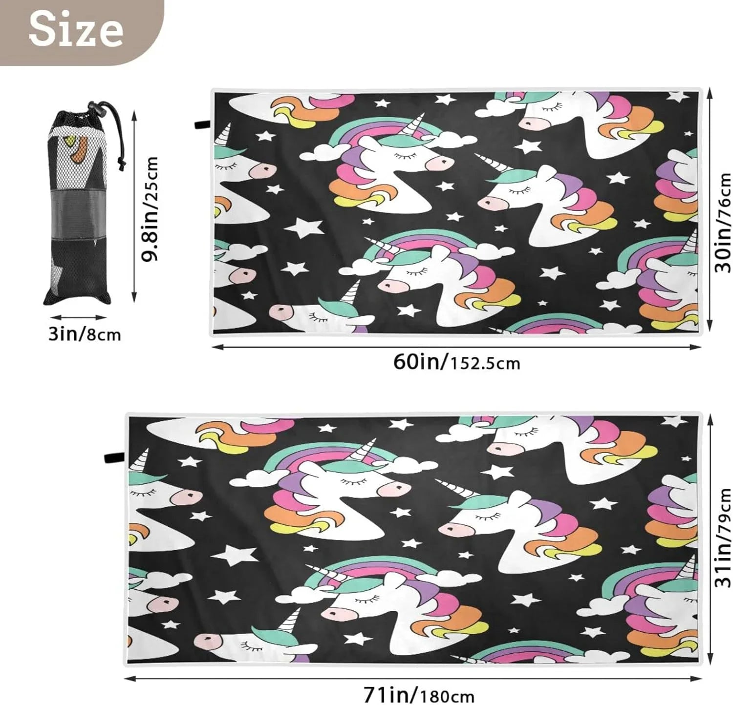 Bestwell Unicorn Print Beach Towel - Lightweight Compact Oversized Travel Towels - Super Absorbent Quick Dry Towel for Swimming Camping Holiday（248）