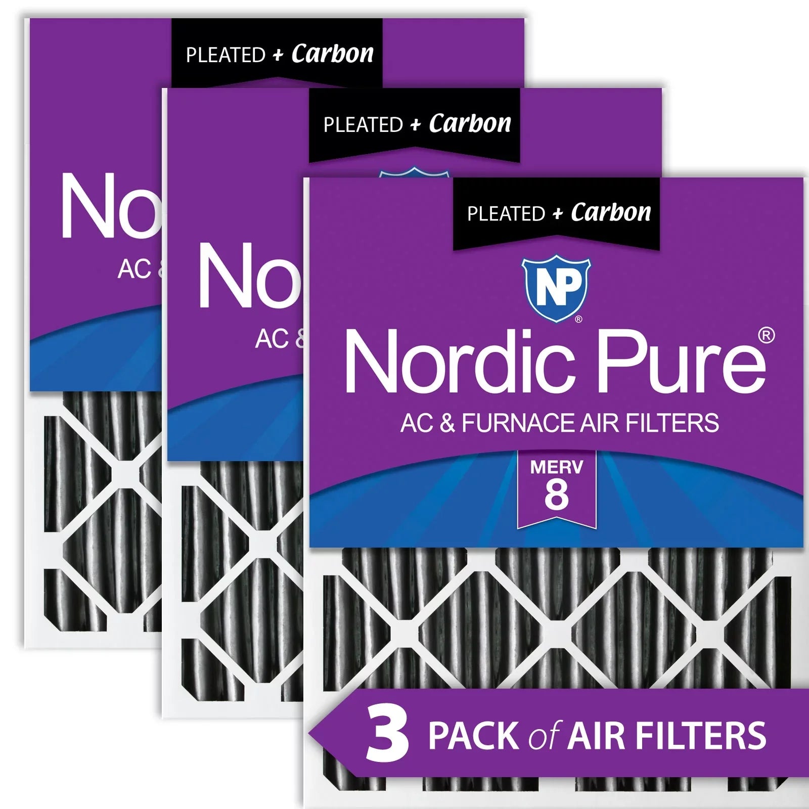 Nordic Pure 16x25x2 Furnace Air Filters  8 Pleated Plus Carbon 3 Pack