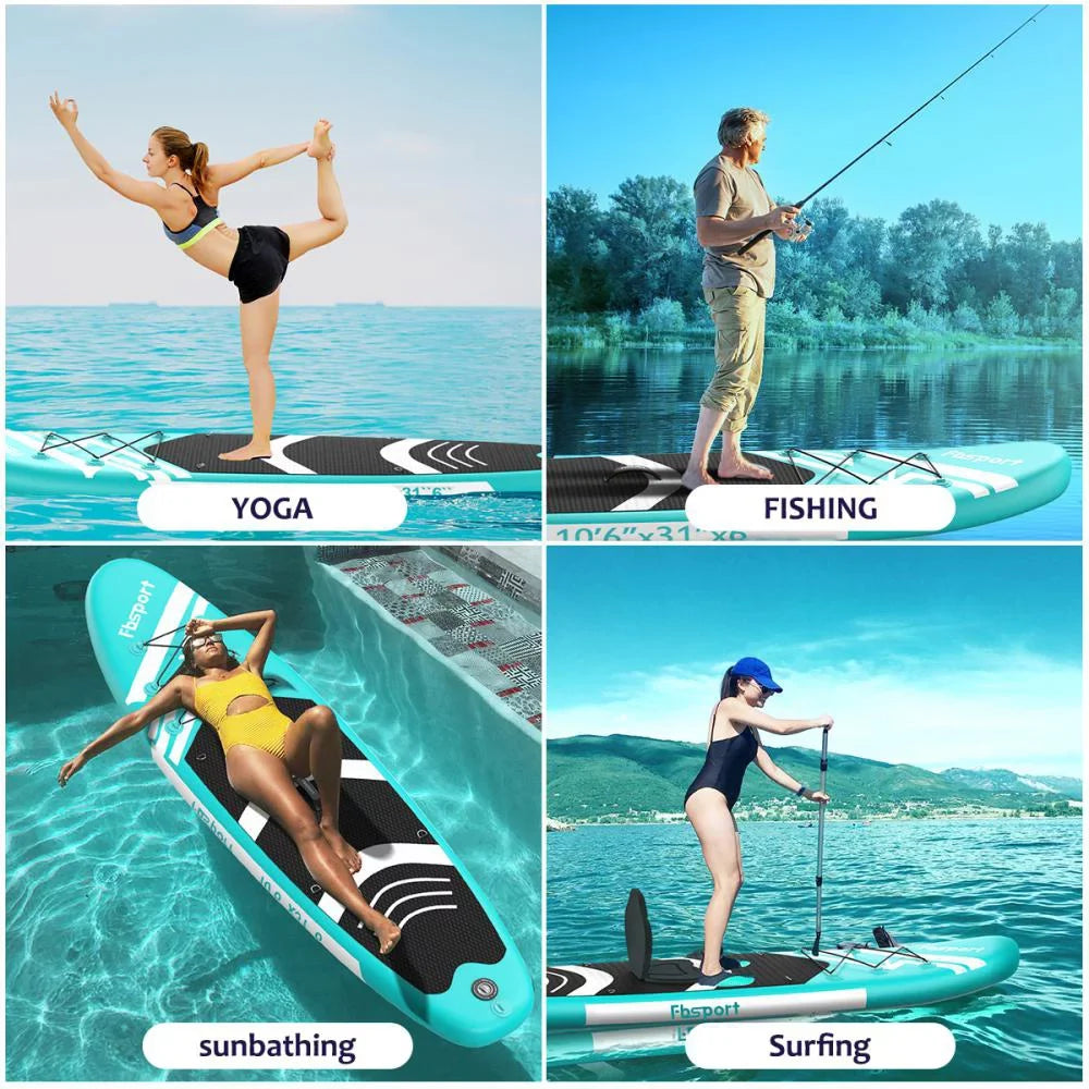 FBsport 10 Ft. Brushed Thickening Inflatable Stand up Paddle Board with Complete Accessories and Carry Bag, Wide Stance, Surf Control, Non-Slip Deck, Standing Boat, Green