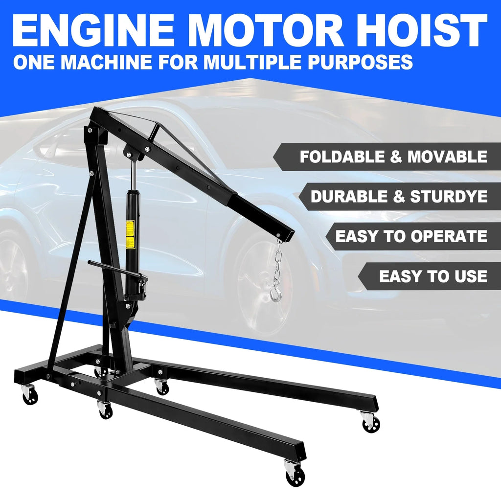 Folding Engine Crane 4400lbs, Lifting Capacity Shop Crane 2-ton, Hydraulic Engine Hoist, Cherry Picker With Telescopic Boom And Legs, Heavy Duty Steel Folding Shop Crane, Manual Engine Crane