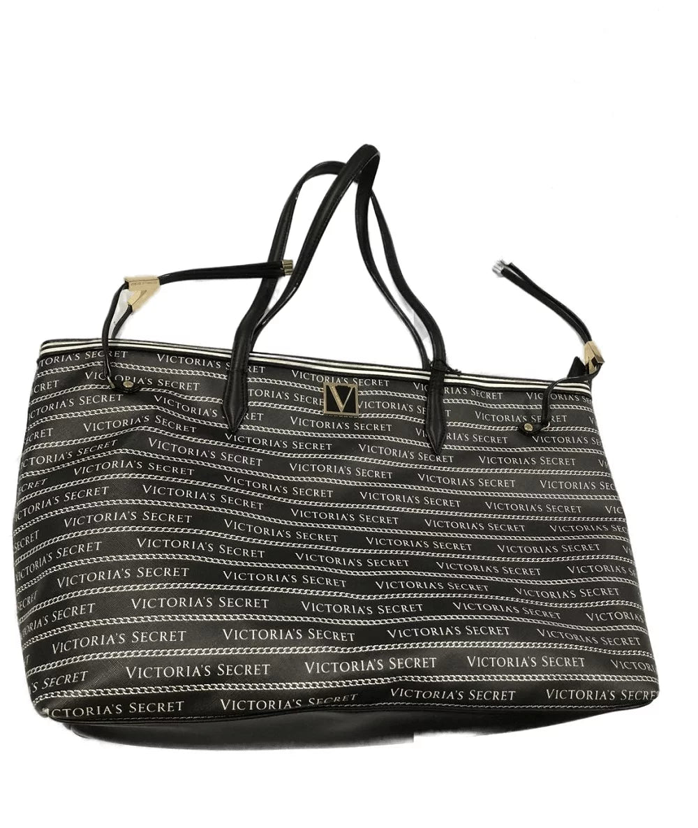 Victoria's Secret Victoria Carryall Tote Hand Bag Black Logo