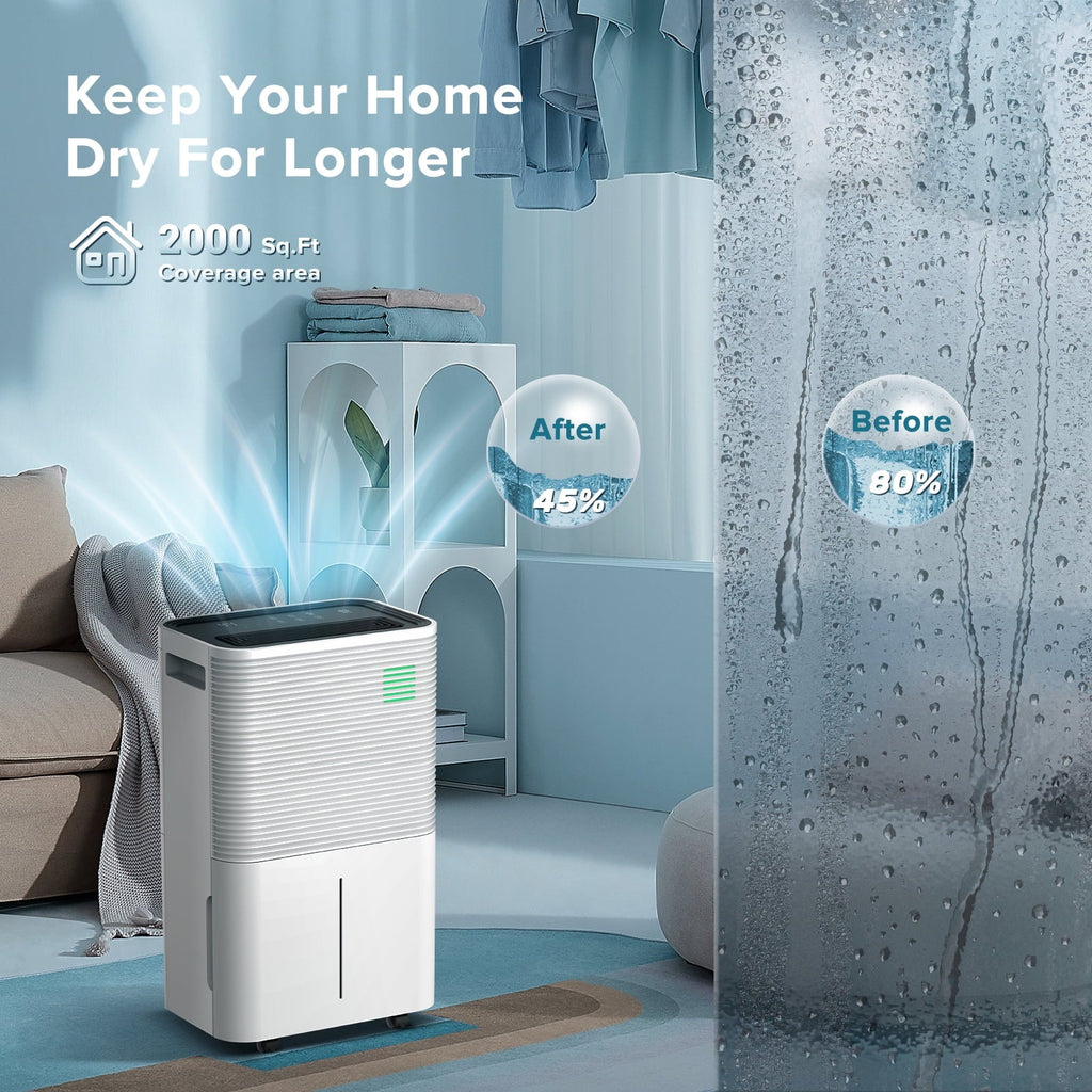 45 Pint Dehumidifiers with handle, Dehumidifier with Drain Hose, 3 Operation Modes, 24H Timer, Portable Dehumidifier for Basement/Bathroom/Laundry Room