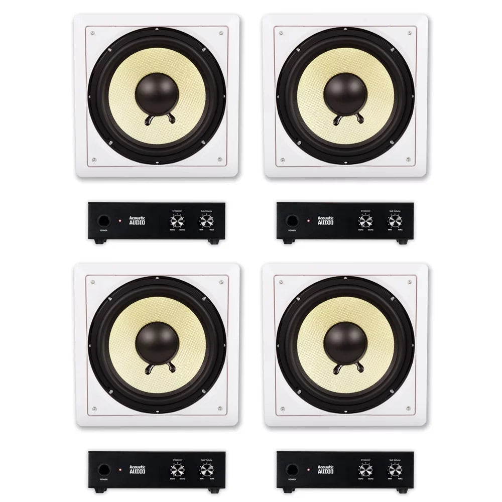 Acoustic Audio -S10 Flush Mount Subwoofers with 10" Speaker and Amps 4 Pack