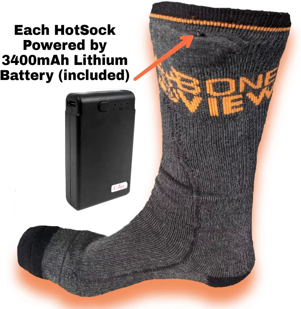 BoneView HotSocks Electric Heated Socks - Rechargeable Lithium Battery Powered Toe Warmer, Fit Inside Hunting, Fishing, Hiking, Skiing, Winter Snowmobiling Boots, Universal Fit Men or Women