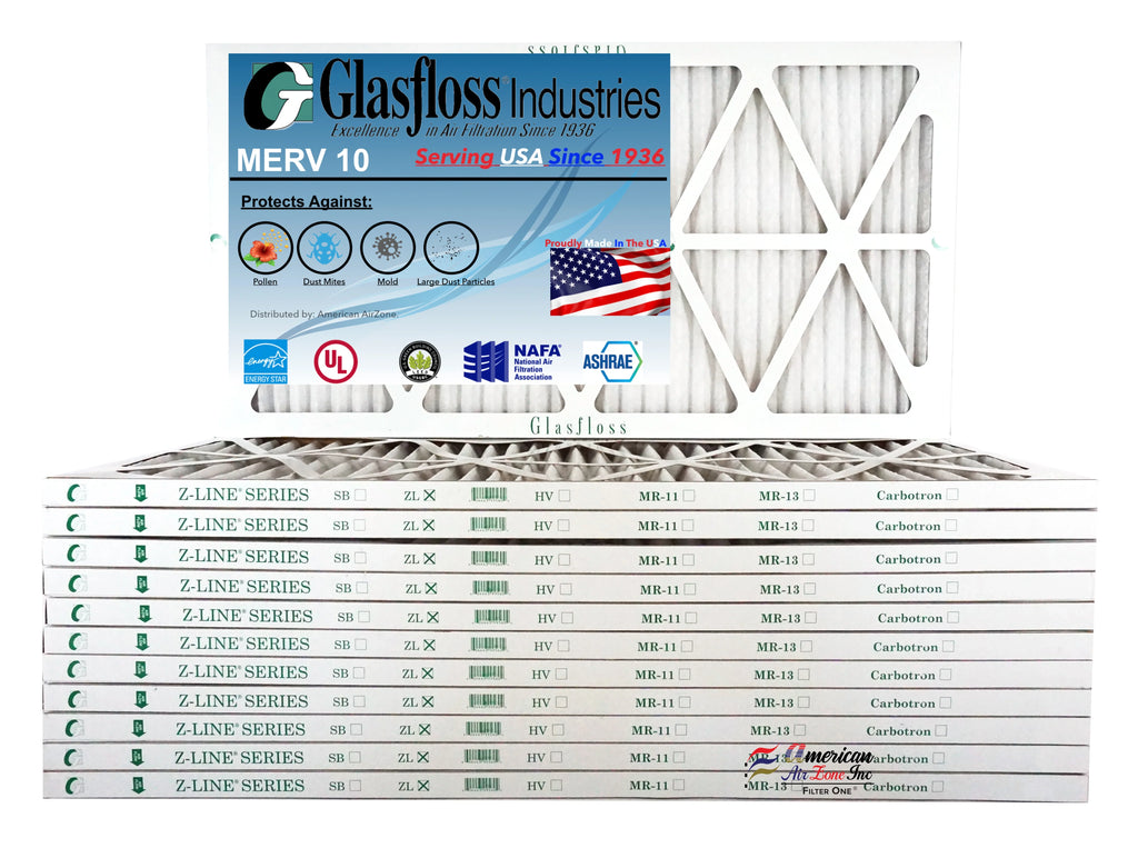 Glasfloss 20x36x1 -  10 -Qty:12 - Furnace Air Filter - Made in  (Actual Size: 19.5 x 36.5x7/8 inch)