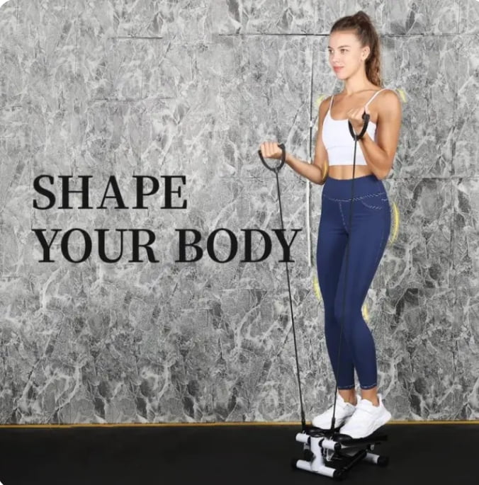 Mini Stepper with Resistance Band, Stair Stepping Fitness Exercise Home Workout Equipment for Full Body Workout