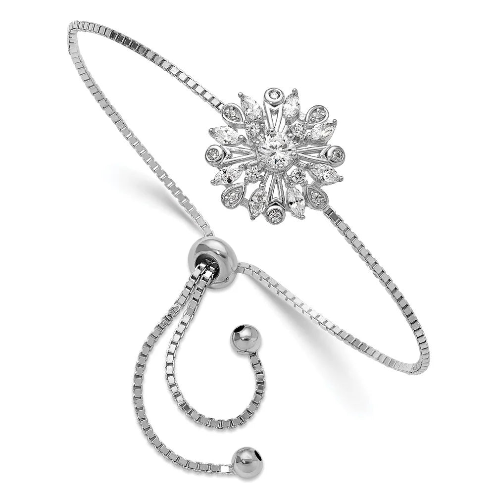 Auriga 925 Sterling Silver Rhodium-plated Floral  Adjustable Bolo Bracelet for Women