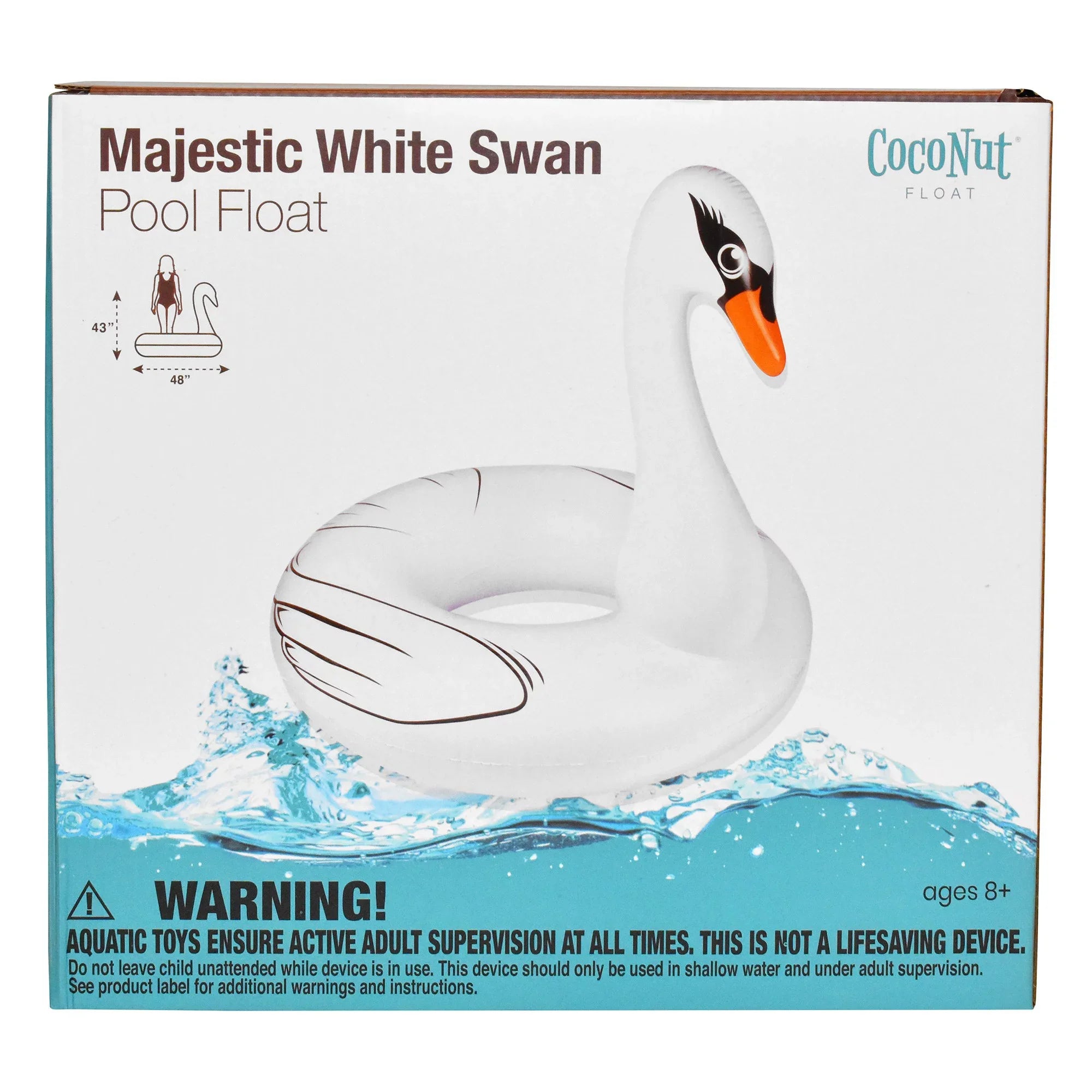 CocoNut Float: Majestic White Swan Pool Ring - 48"x43" Inflatable, Jumbo Round Water Raft, Anti-Leak, Durable, Party