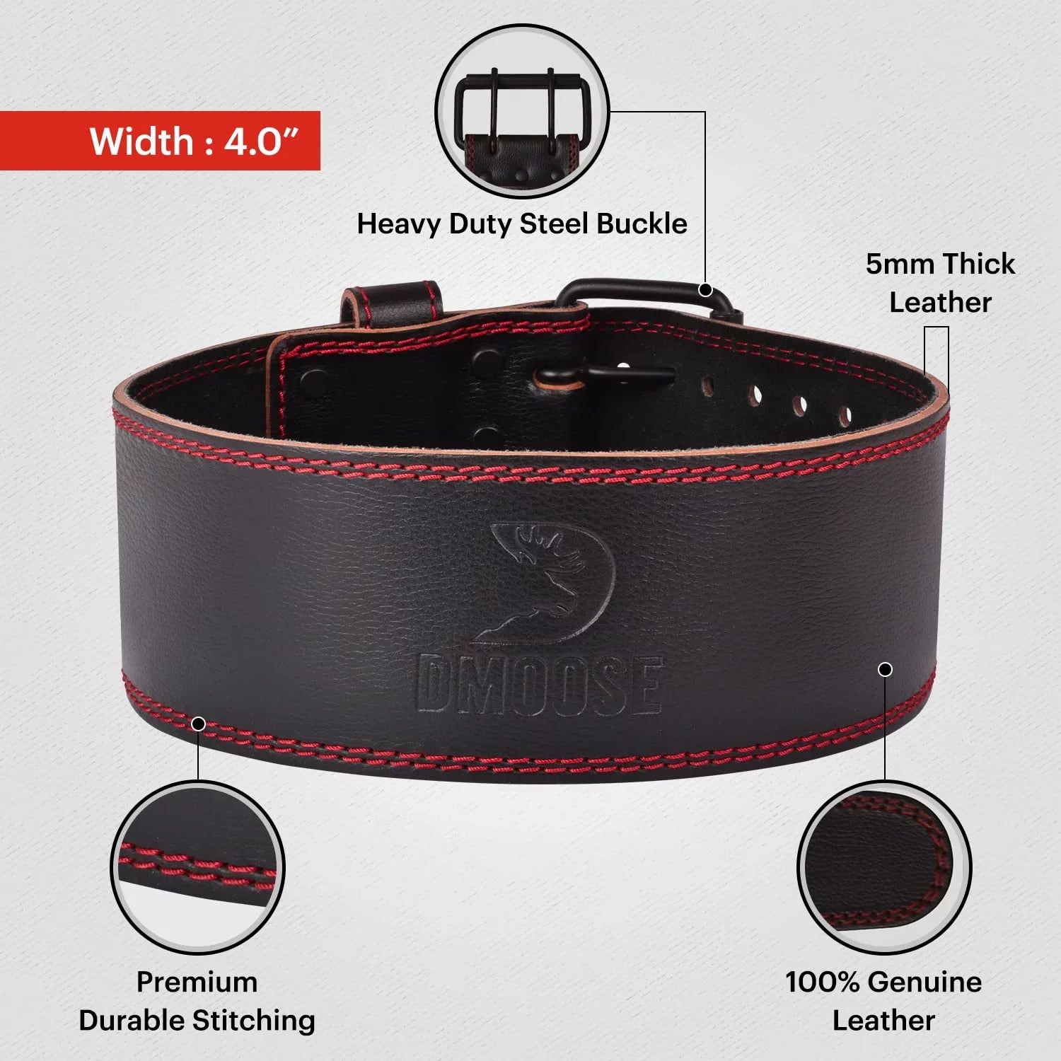 DMoose Lifting Belt Genuine Leather for Men and Women, 4 Inch Wide, Adjustable Buckle