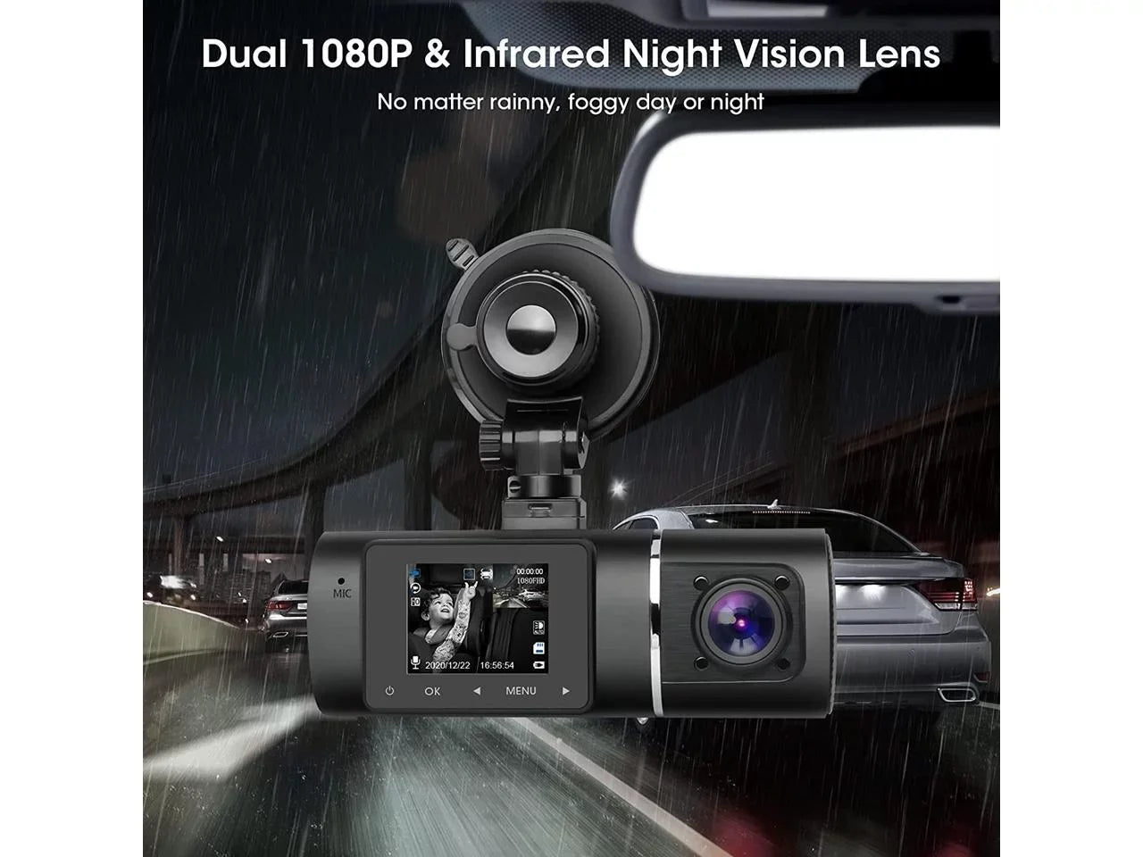 Dual Dash Cam Hardwire Kit Included  1080p+1080p Front Inside Cabin Car Camera Driving Recorder with Infrared Night Vision  G-Sensor Loop Recording for Taxi Rideshare