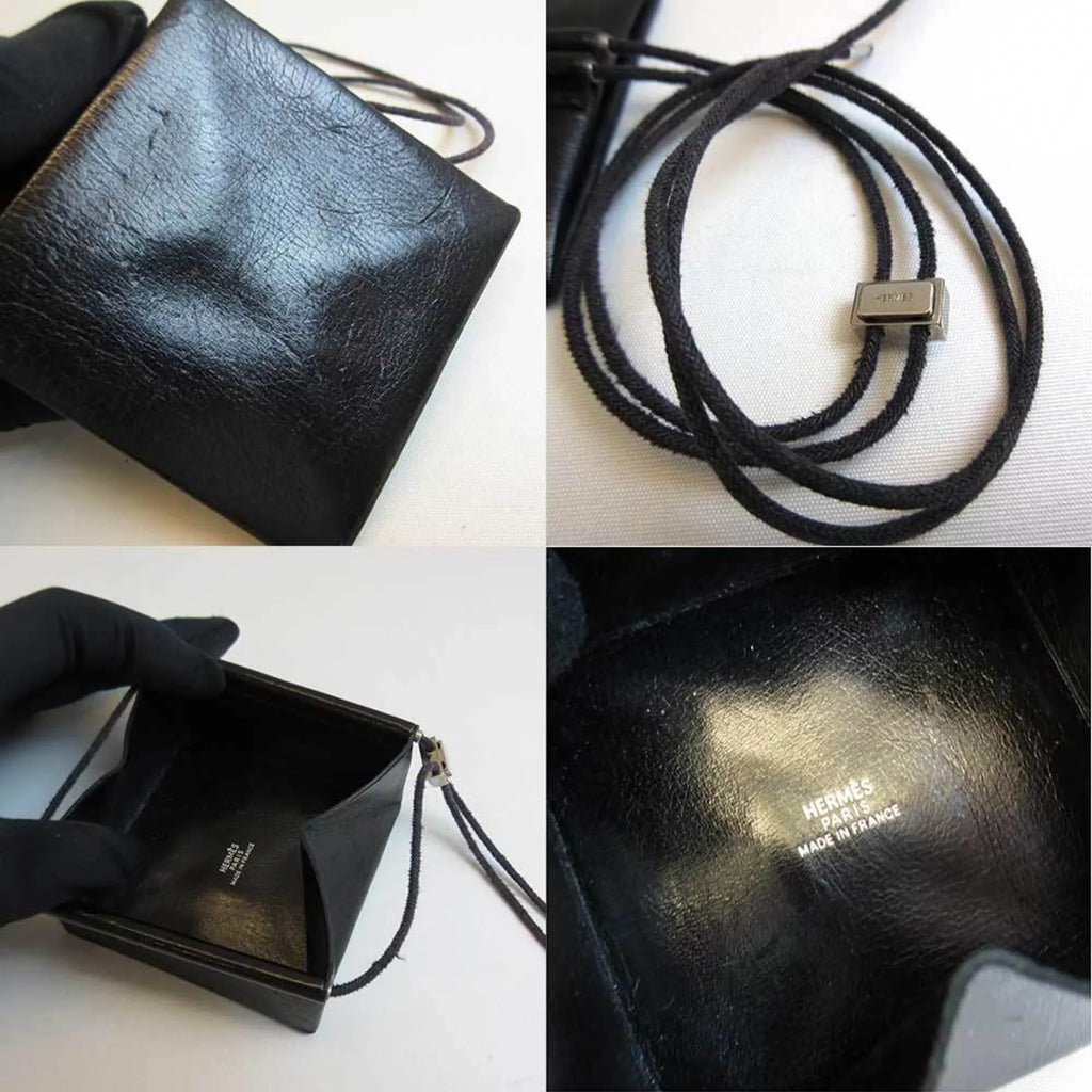 Pre-Owned Hermes Veril Belil Black Coin Purse Square Men's Women's Leather (Good)