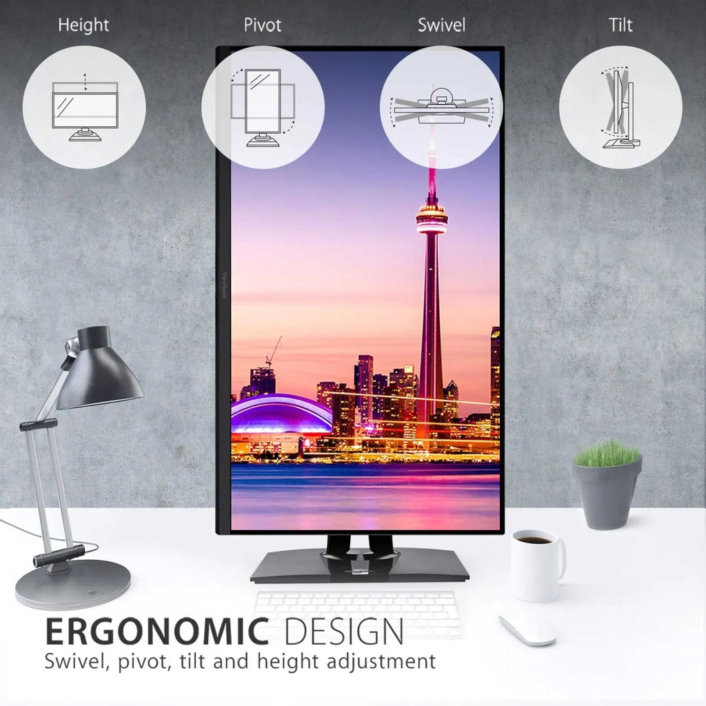 ViewSonic VP3256-4K 32 Inch Premium  4K Ergonomic Monitor with Ultra-Thin Bezels, Color Accuracy, Pantone Validated, , DisplayPort and  C for Professional Home and Office