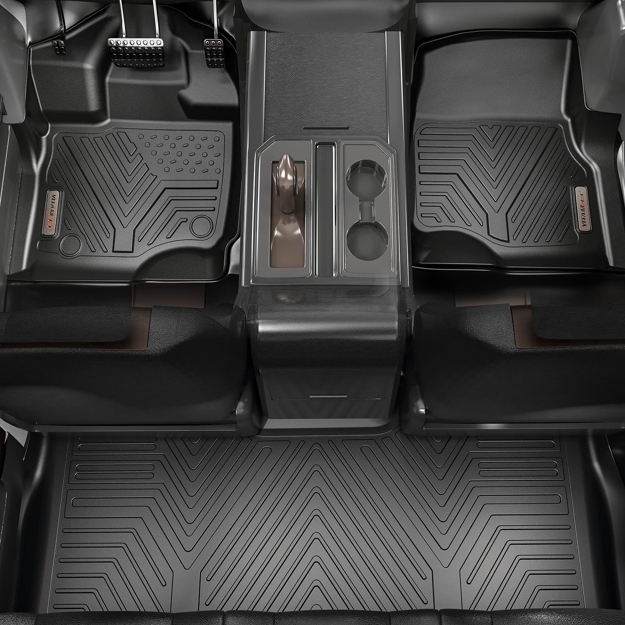Ledkingdomus Floor Mats 3 Row Liner Set Black for 2017-2021 Chrysler Pacifica 1st 2nd 3rd Floor Liners all weather