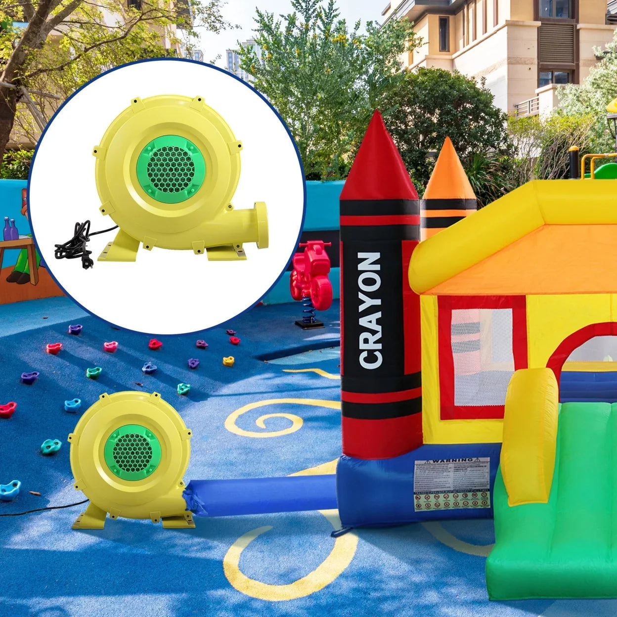 Outdoor Indoor Air Blower, Pump Fan for Inflatable Bounce Castle, Water Slides, Safe, Portable - Yellow and Green