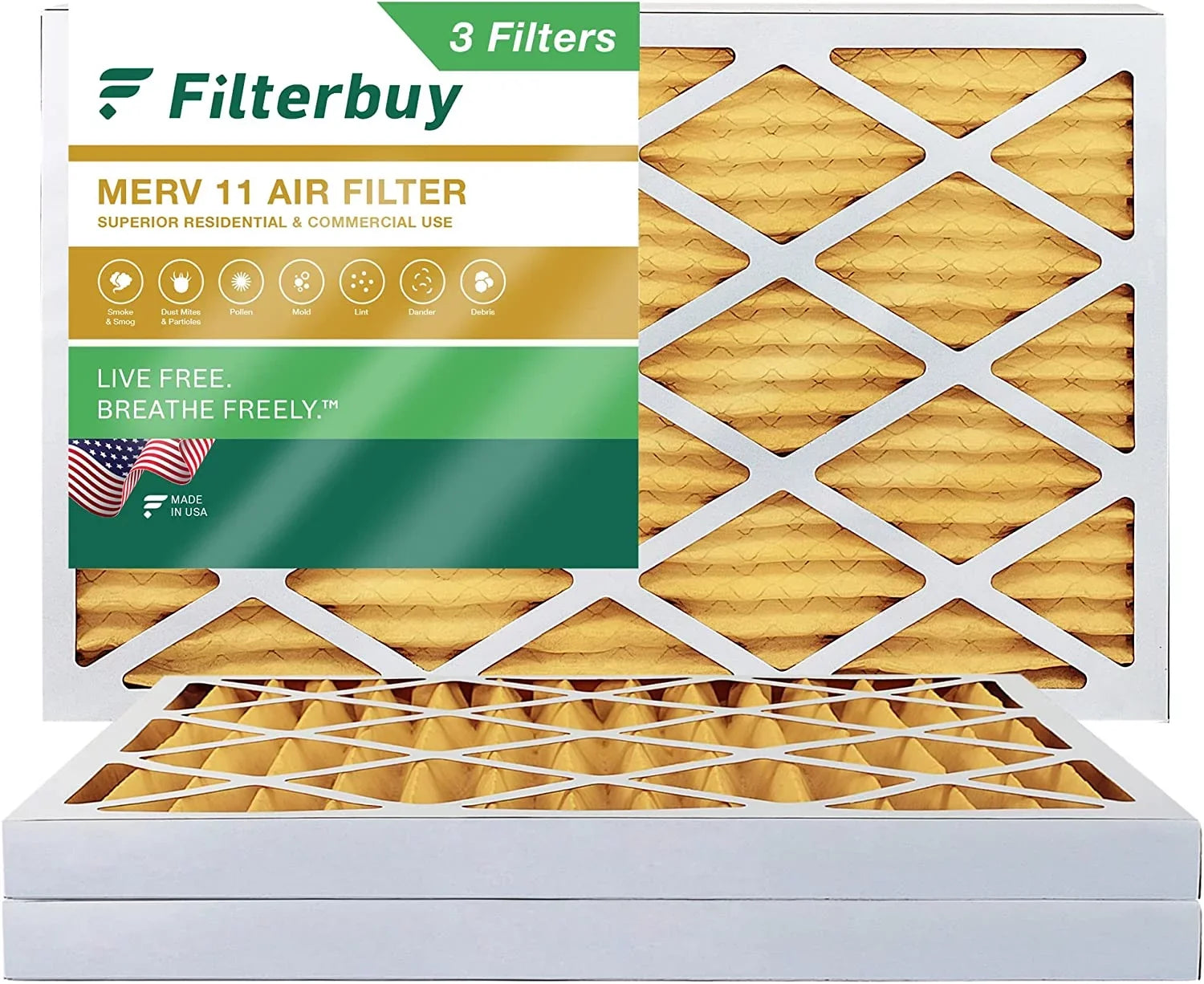 Filterbuy 12x24x2  11 Pleated   Furnace Air Filters (3-Pack)