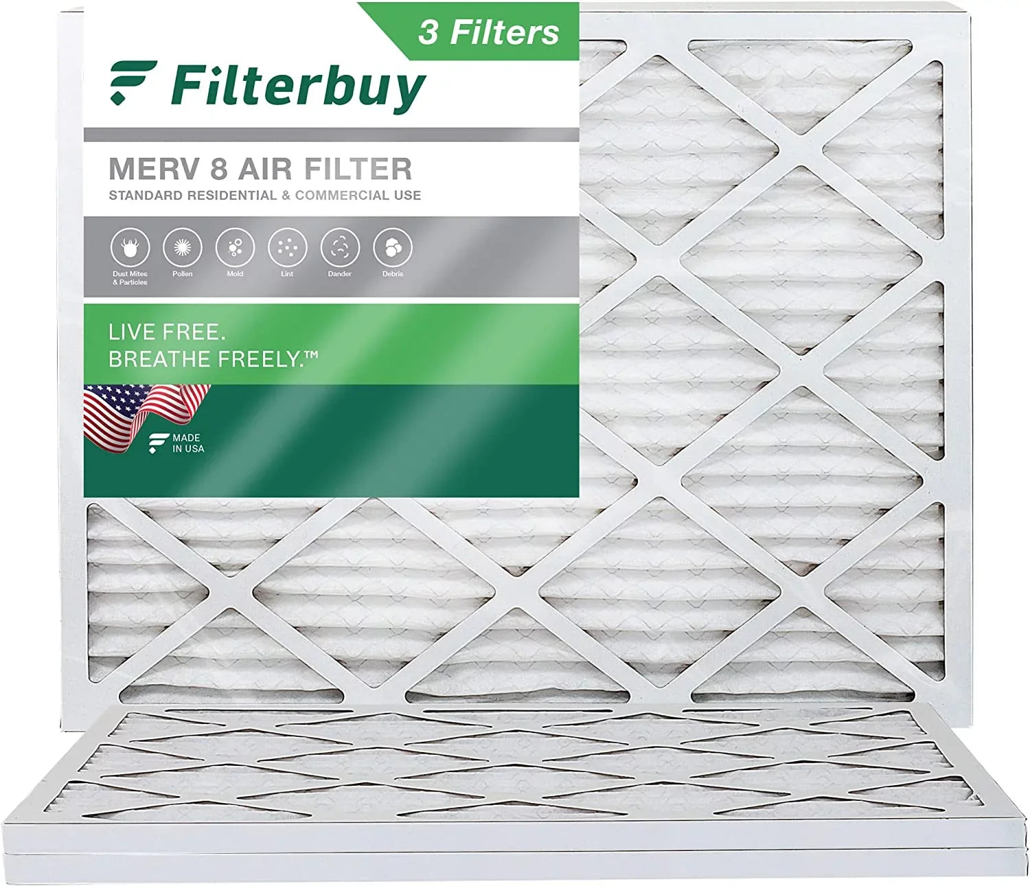 Filterbuy 16x21.5x1  8 Pleated   Furnace Air Filters (3-Pack)