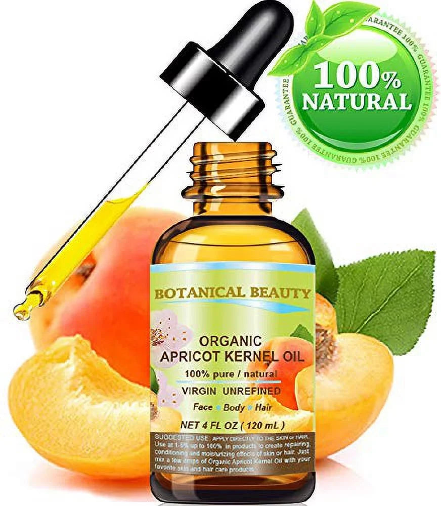 Organic Apricot Kernel Oil Australian 100 % Pure Natural Virgin Unrefined Cold Pressed Carrier Oil 4 Fl. Oz.- 120 Ml For Face, Body, Hair, Lip And Nail Care. Dry Skin, Cracked Hands, Rosacea, Ecz.
