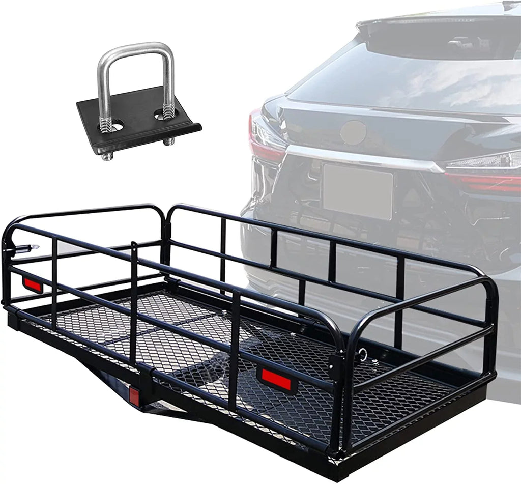 500 Lbs Heavy Duty Hitch Mount Cargo Carrier 60" x 24" x 14.4" Folding Cargo Rack Rear Luggage Basket Fits 2" Receiver for Car  Camping Traveling