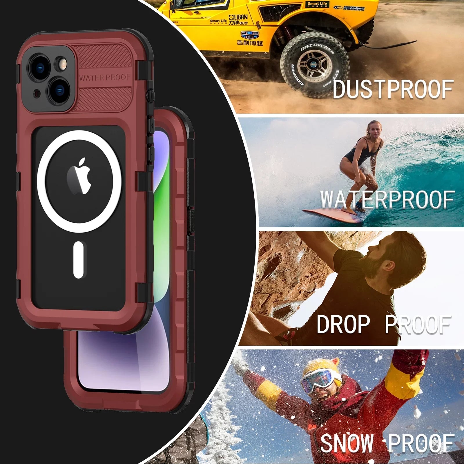 for iPhone 14 Plus Case Waterproof Shockproof Dustproof Full-Body Sturdy with Camera Lens Protection and Built-in Screen Protector,Underwater Full Sealed Cover for iPhone 14 Plus, Red