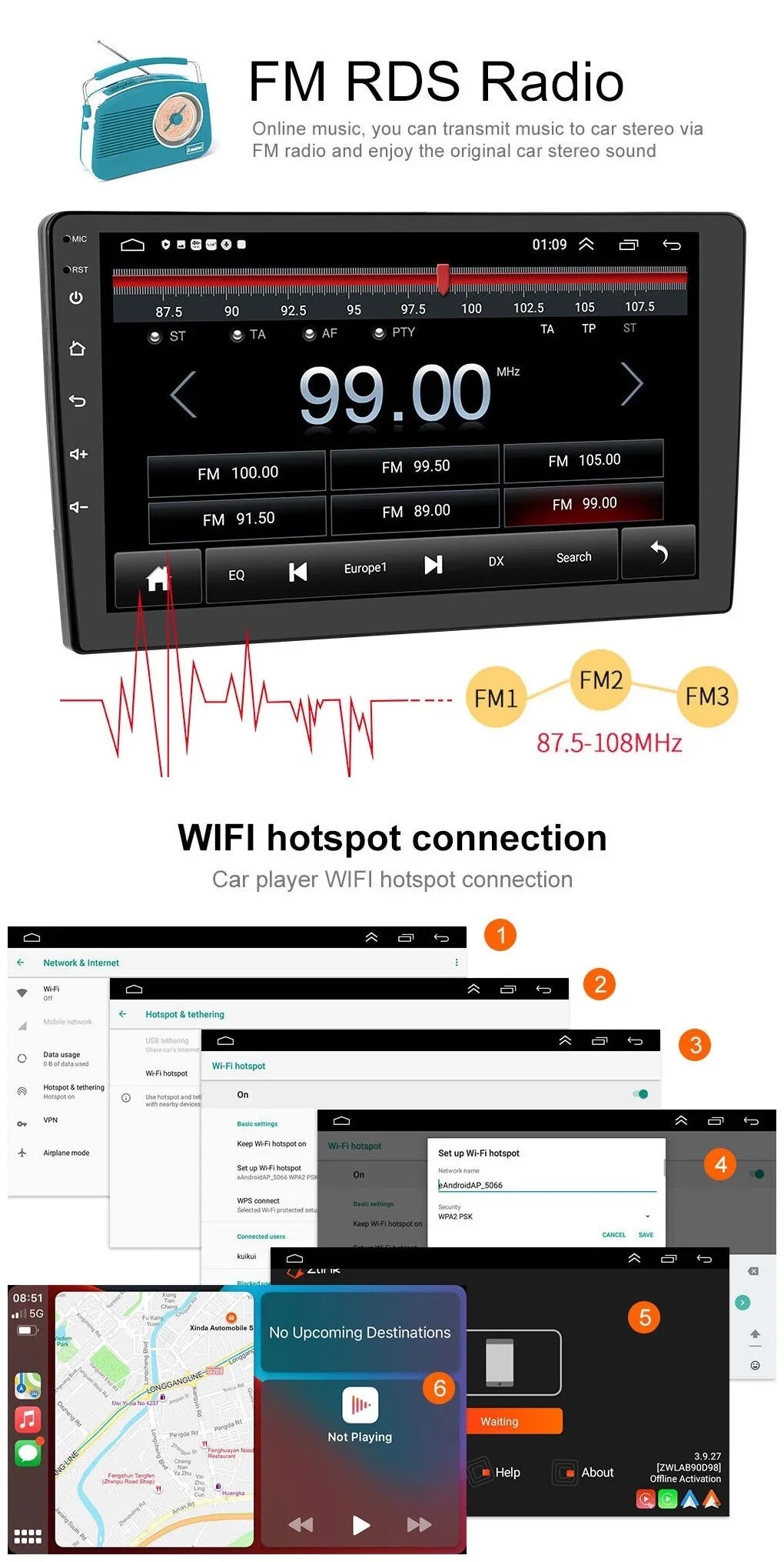 10.1" Touch Screen Android 12  Navigation Bluetooth Double 2 Din Car Stereo Radio Head Unit 2+32GB Carplay For 2003 2004 2005 2006 2007 Honda Accord