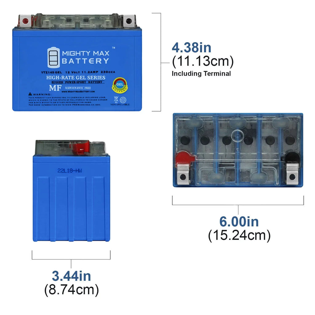 YTZ14SGEL 12V 11.2AH Replacement Battery compatible with Honda T750C C2Shadow / Phantom / Aero 10-20 - 4 Pack