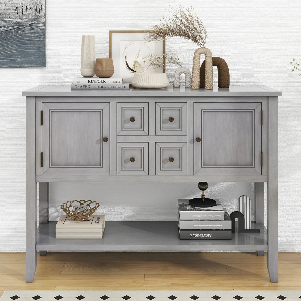 Vintage Ample Storage Cambridge Series Espresso Console Table with Four Small Drawers and Bottom Shelf for Living Rooms  Entrances  and Kitchens -  (  WF190263AAP)