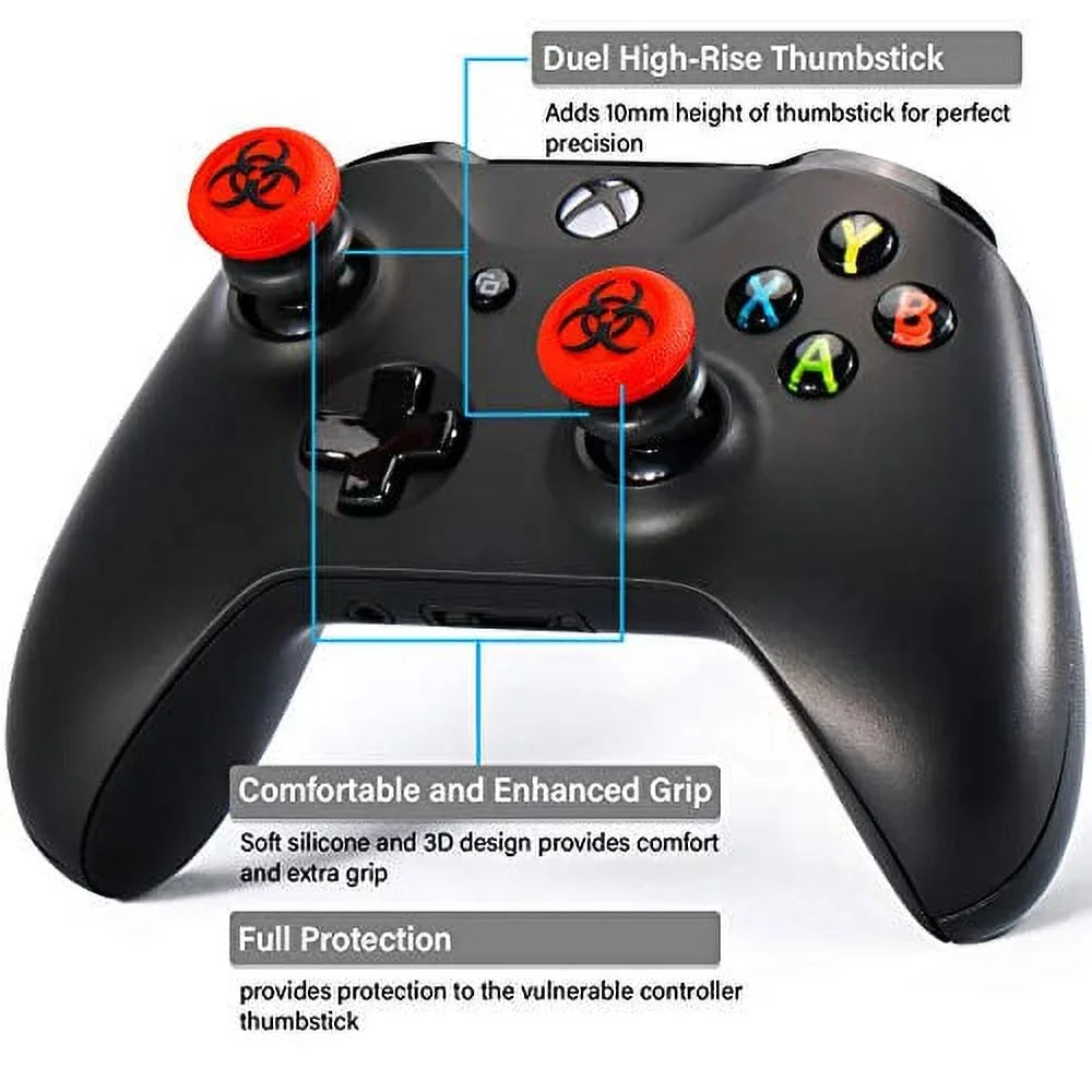 Playrealm  Thumbstick Extender & 3D Texture Rubber Silicone Grip Cover 2 Sets for Xbox Series X/S & Xbox One Controller(BioH Red)