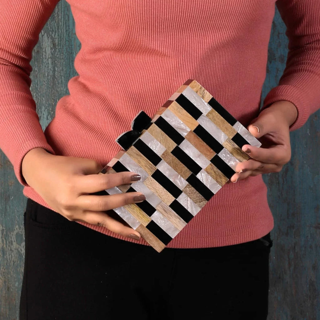 Different Craft India Wooden Inlay Acrylic Clutch Bag for Women