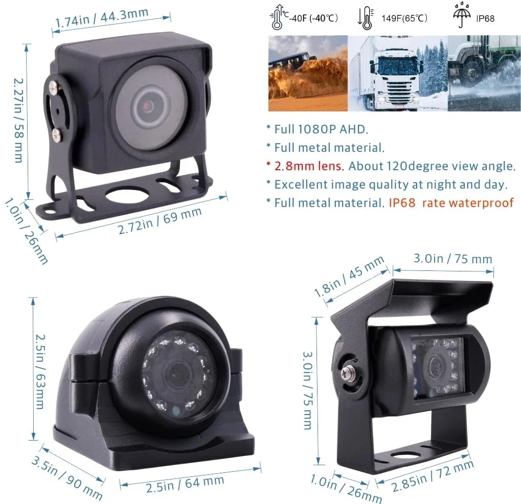 4- WiFi  1080P Truck Camera System Real-time Lopp Video Record Video, Remote View on /Web, Waterproof 120 Large View Angle Camera for Van  Bus