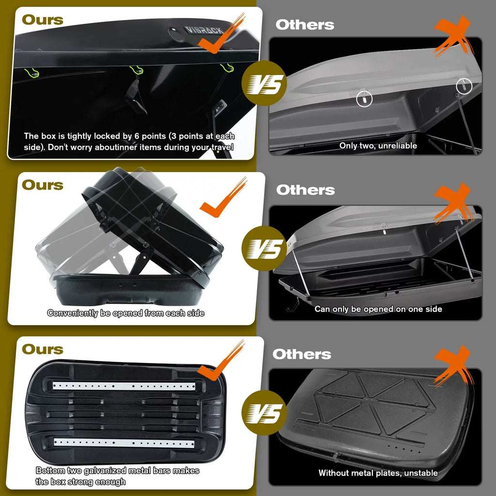 Large Rooftop Cargo Carrier Hard Shell Rooftop Cargo Box with Double 2 Locks, 14 ft³ Waterproof Cargo Box for  Rooftop 56.3" L x 30.3" W x 13.8" H, Black