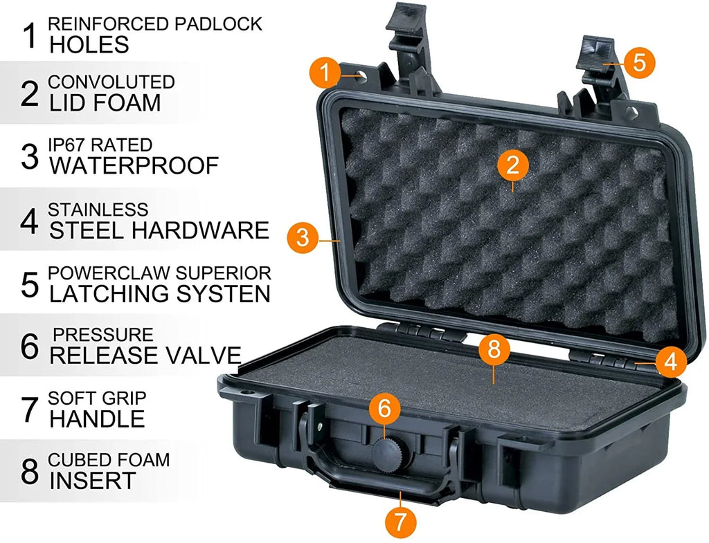 Portable All Weather IP67 Waterproof Protective Hard Case, Small Camera Case,Dry Case with Customizable Foam,Fit Use of Drones, Camera,Equipments, 11.65 x8.35 x3.78 (Elegant Black)