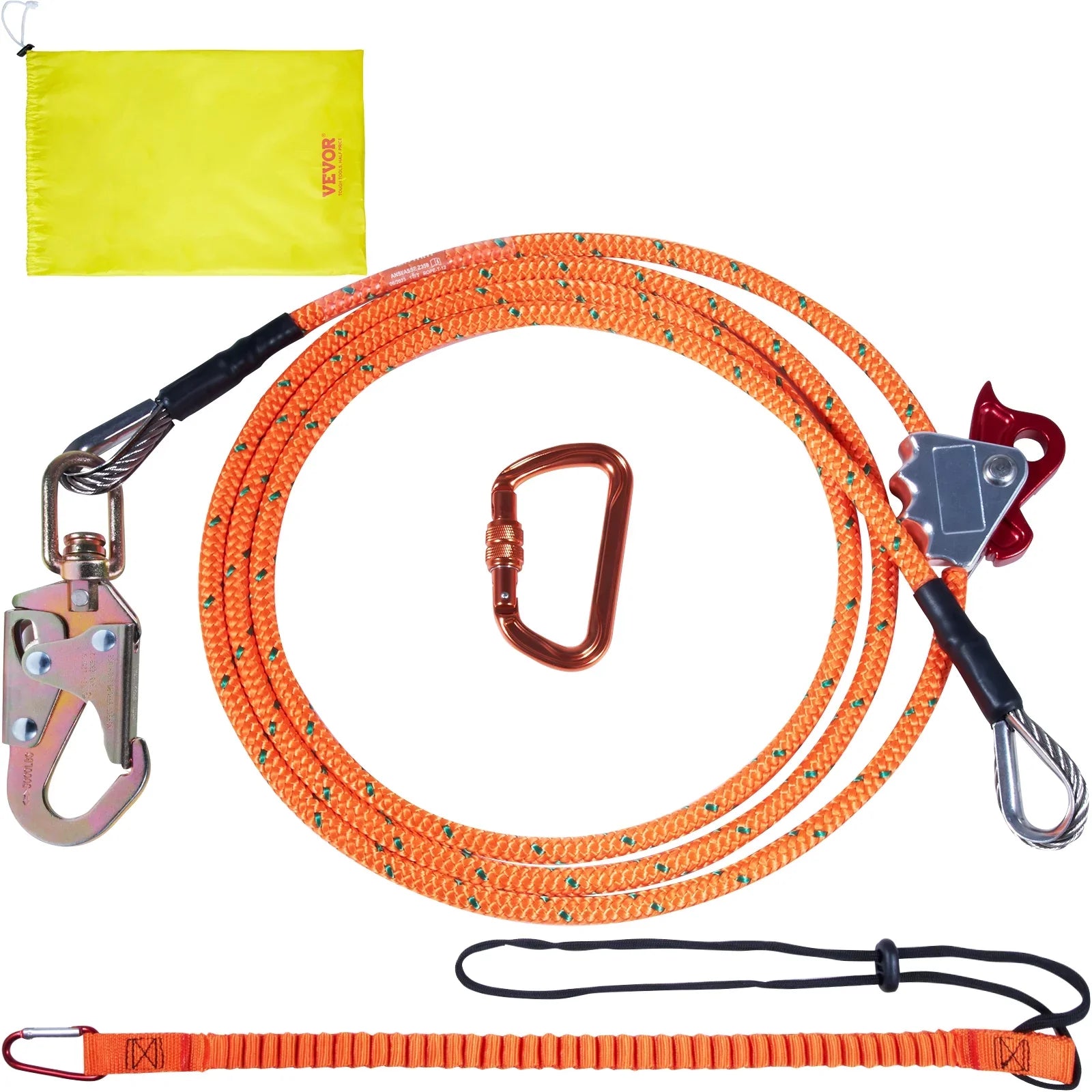 Steel Core flipline, 1/2" x 8' Arborist Flipline, Flip Line for Tree Climbing with Alloy Steel Snap Hook, Aluminum Alloy Carabiner and Extra Tool Lanyard, for Arborist, Tree Climbers