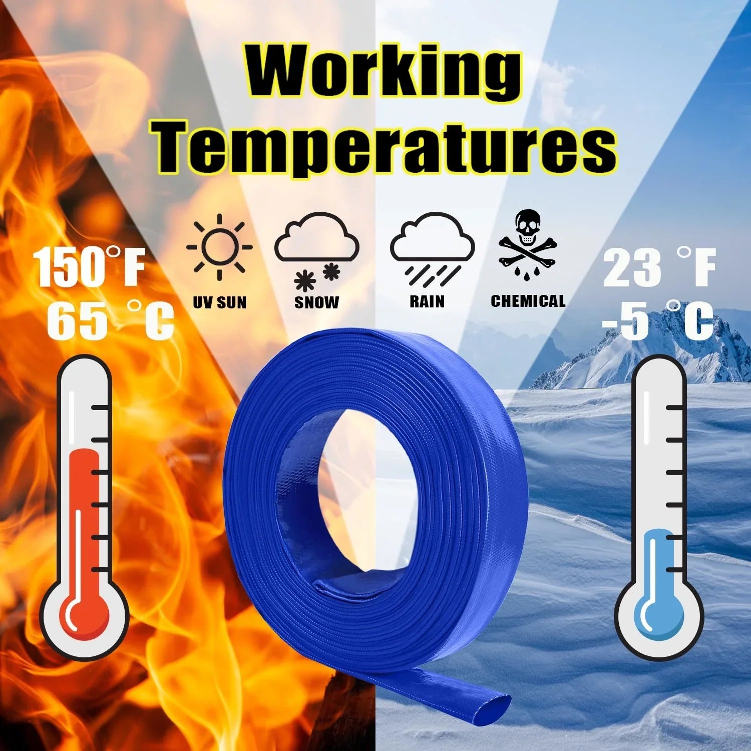 Heavy-duty  Lay-Flat Water Hose - High tensile strength fiber reinforcement for pool equipment