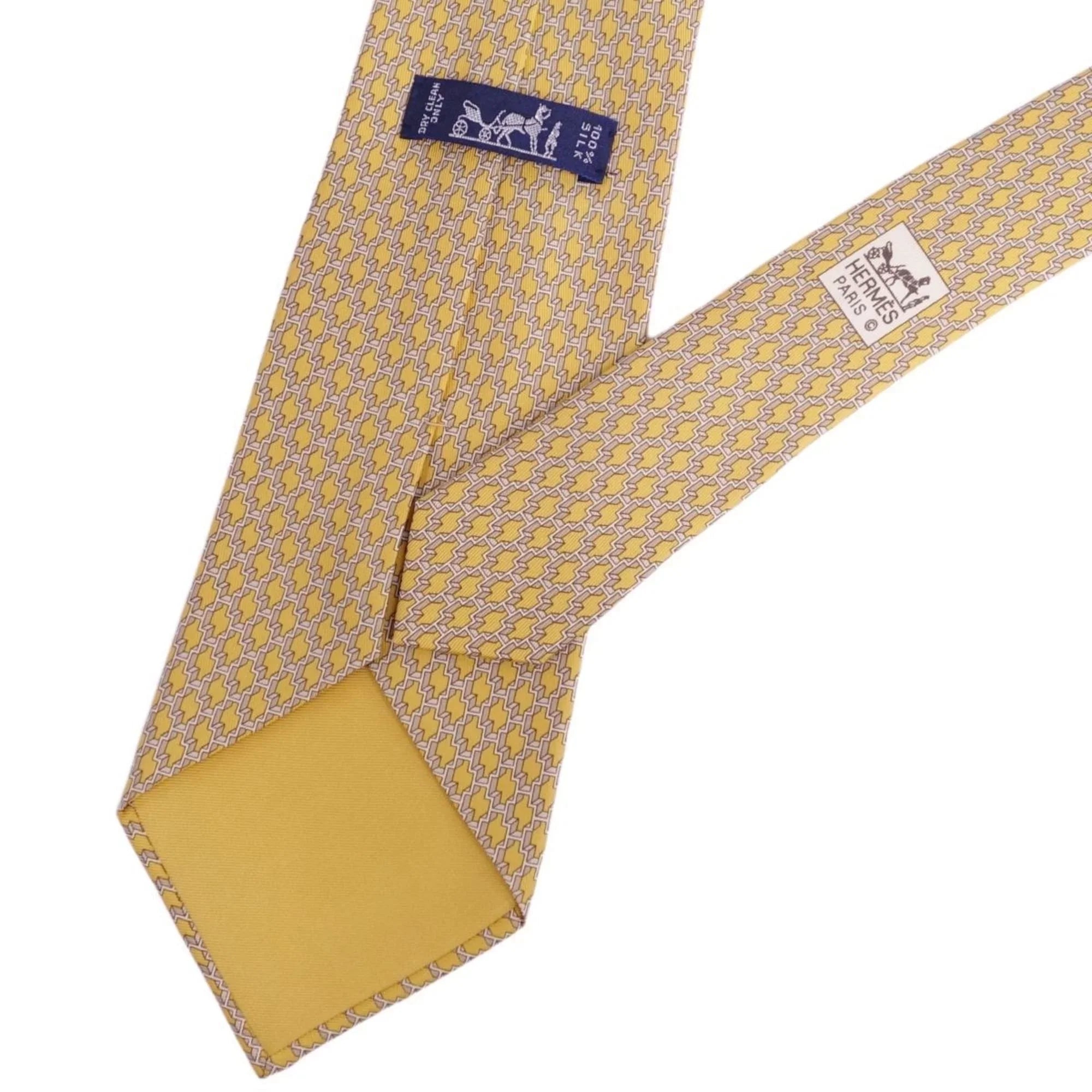 Pre-Owned Hermes  tie silk twill 100% men's yellow (Good)
