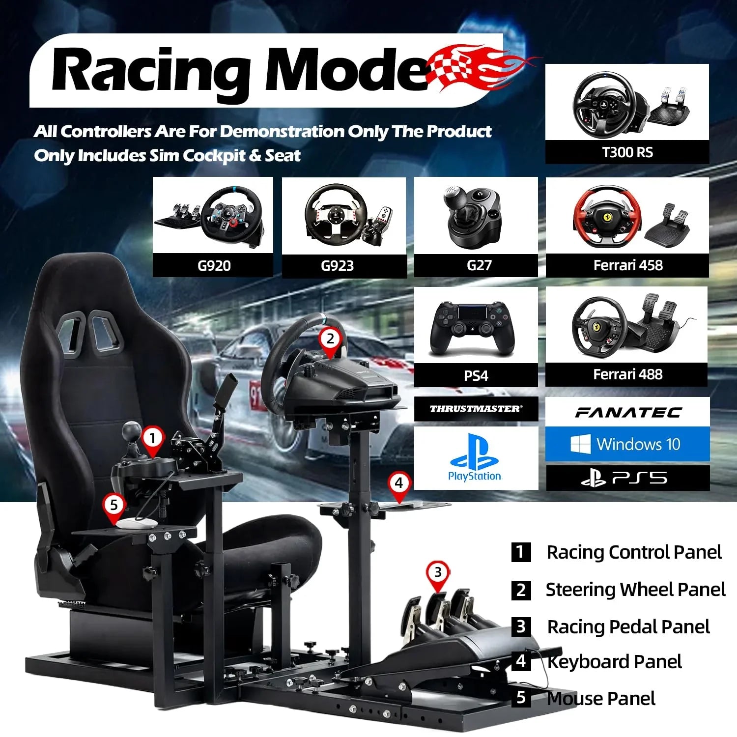 Supllueer Racing Flight Sim Cockpit with Seat Fit Thrustmaster Hotas Warthog Logitech G29 G923 X52