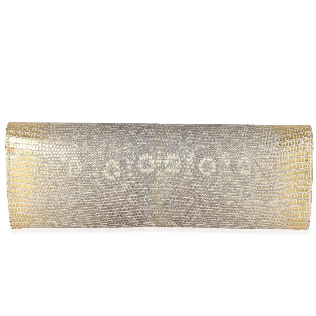 Chanel Vintage Gold Lizard Tube Flap Clutch Pre-Owned