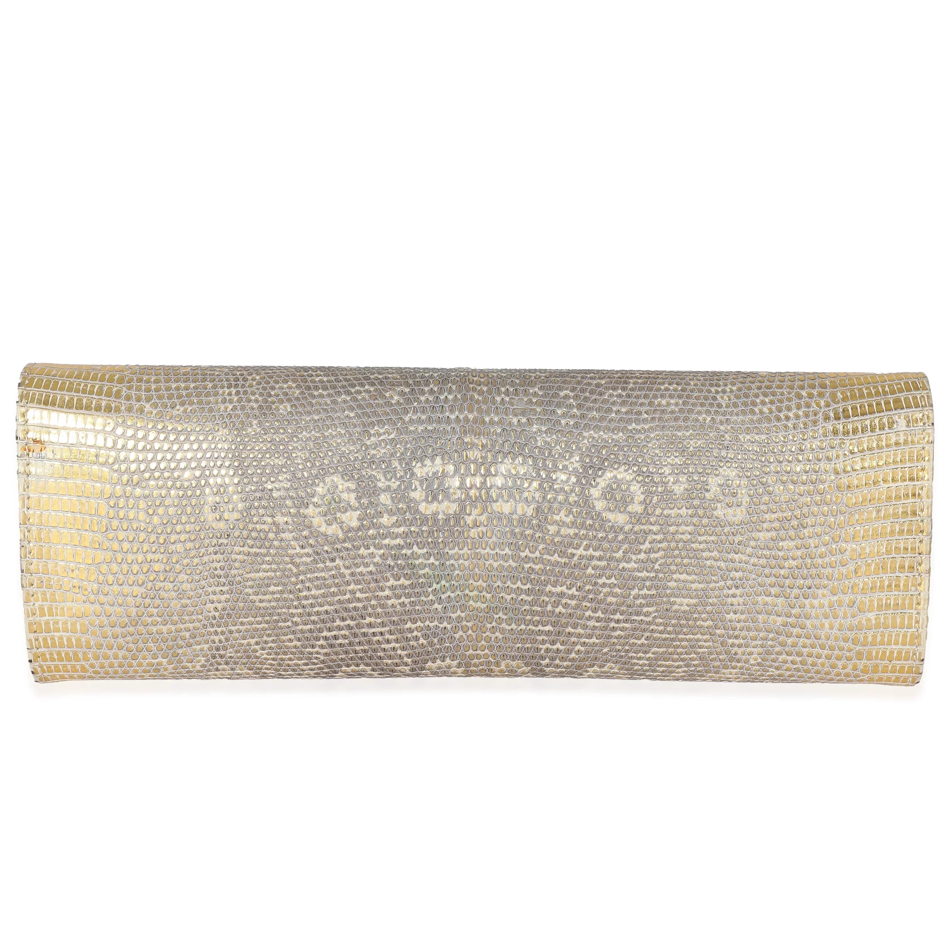 Chanel Vintage Gold Lizard Tube Flap Clutch Pre-Owned