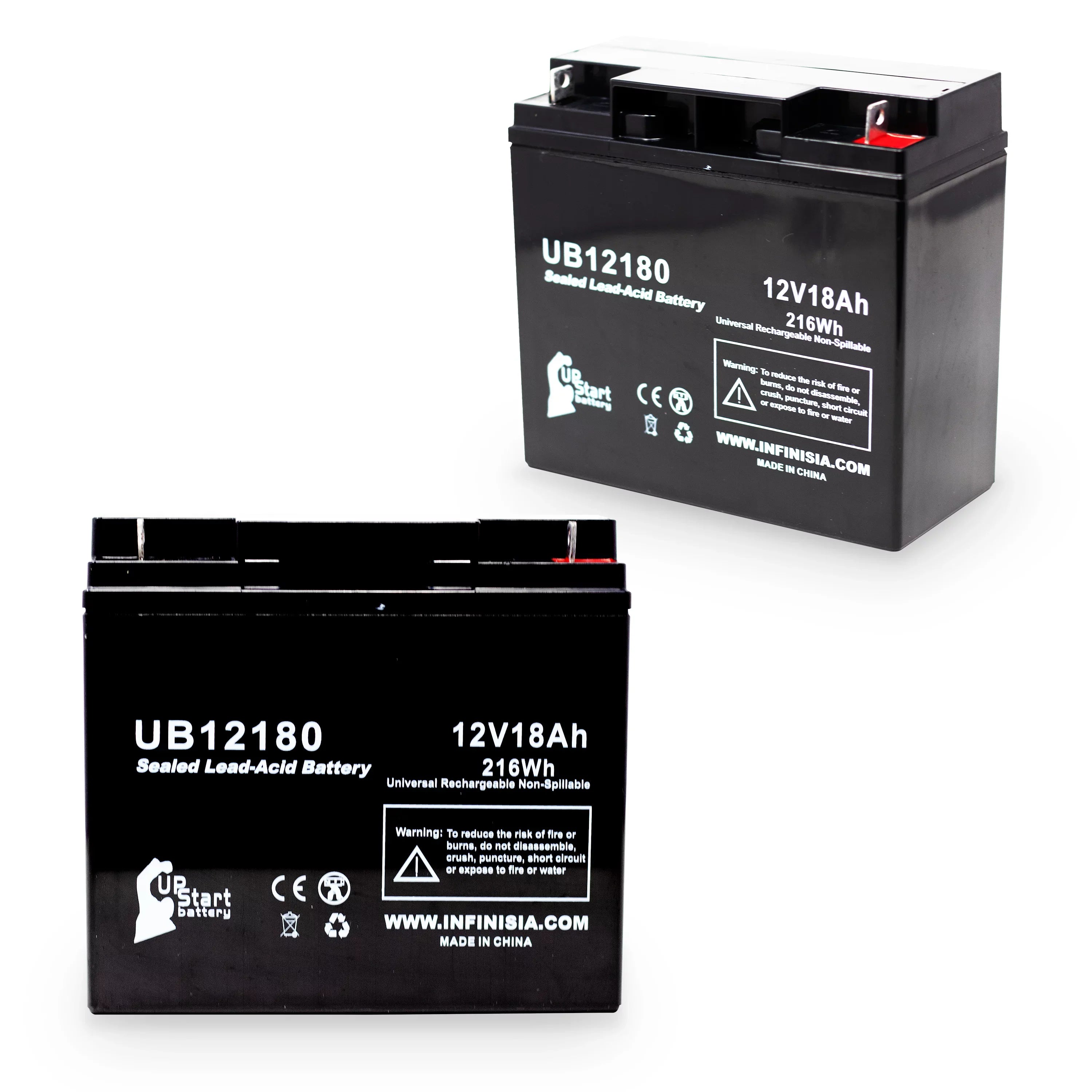 2x Pack - Compatible  / Portalac PX12180 Battery - Replacement UB12180 Universal Sealed Lead Acid Battery (12V, 18Ah, 18000mAh, T4 Terminal, , )