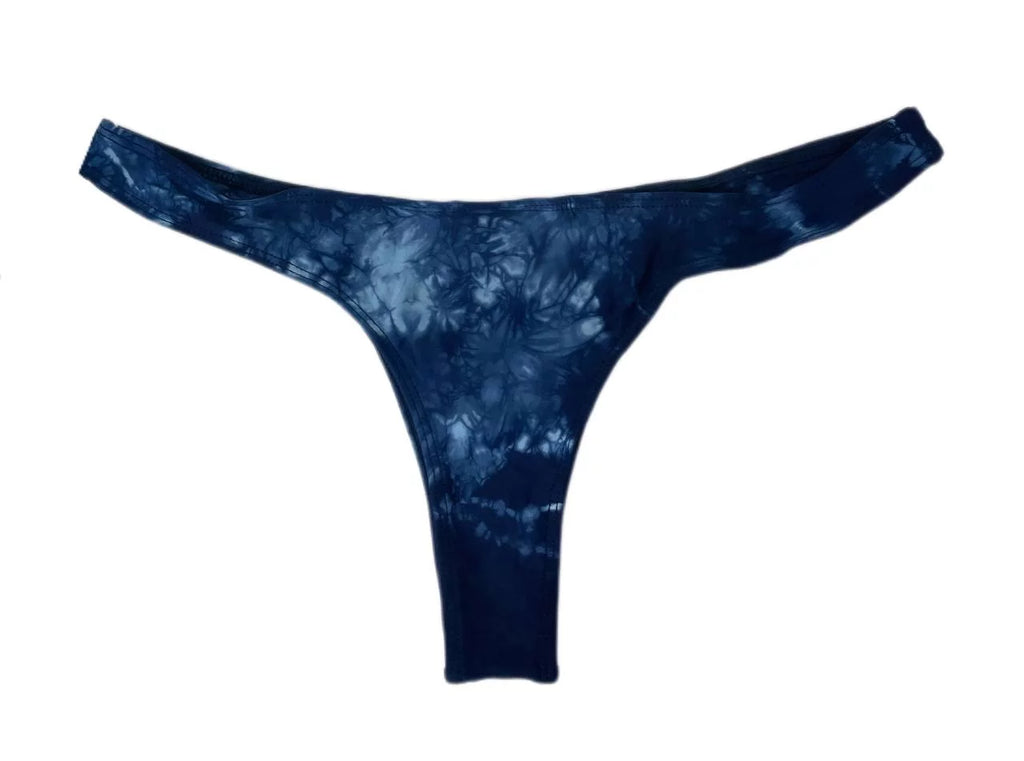 Frankies Women's Sunny Thong Swim Bottom, Tie Die Blue, L