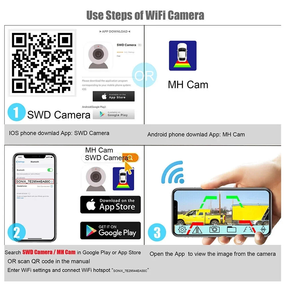 Paddsun Magnetic WiFi Wireless Backup Camera - 9600mAh Battery, Front/Rear View for Enhanced Vehicle Safety