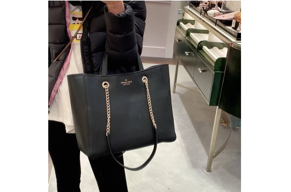 Kate Spade Large Infinite Triple Compartment Tote Bag Black Pebbled Leather