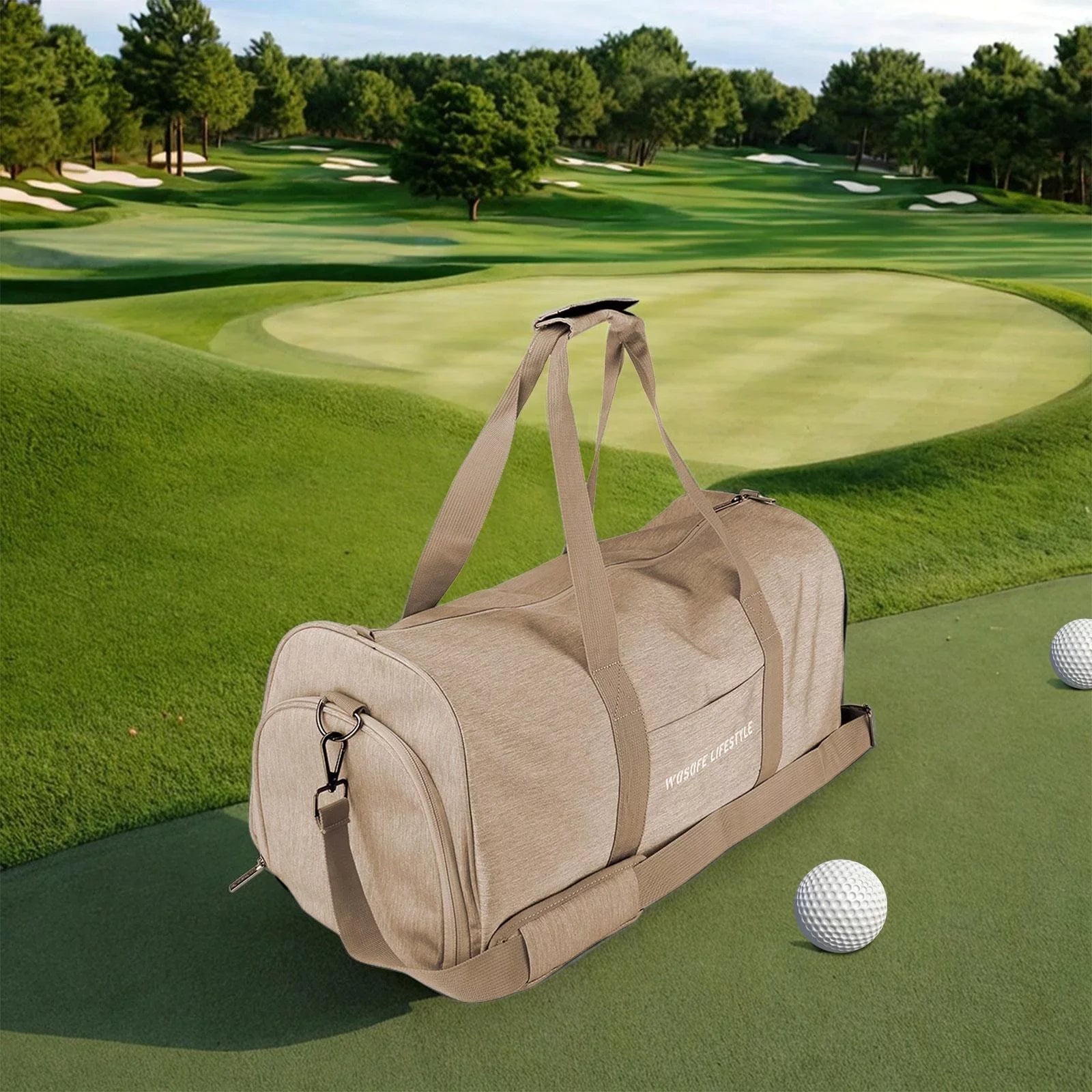 Gym Bag Golf Bag Durable Lightweight Men Women Nylon Duffel Bag Travelling Outdoor Sports for Yoga Fishing Basketball Outdoor Activities Brown