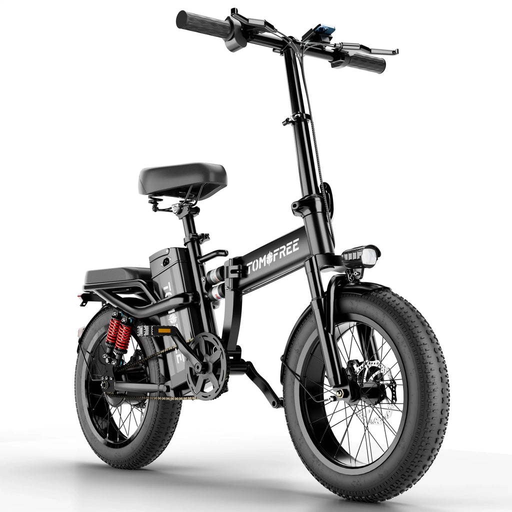 Electric Bike for Adults, 48V 20AH Folding E-Bike Easy Assemble, 16* Tire Commuter Bike 40Miles Range 330lbs Load, Full   Certified, Black Ebike T1