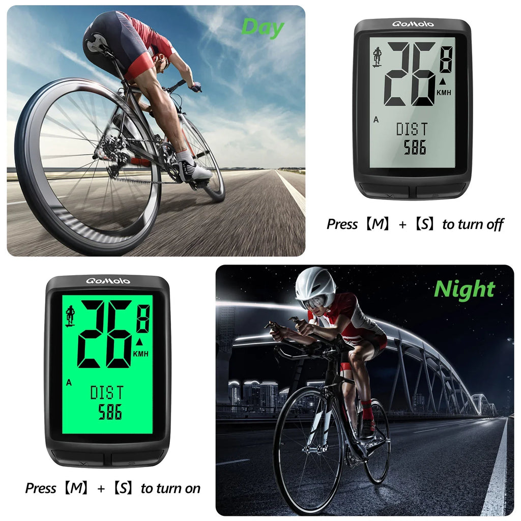 Wireless Bike Computer, Multi-Functional Bike Speedometer, IPX6 Waterproof Large Screen Cycle Computer Automatic Wake-up  Backlight Display