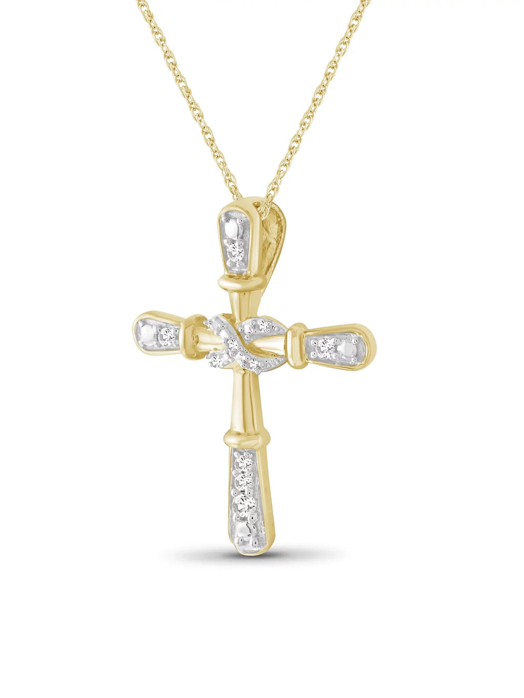 JewelersClub 14K Gold Plated Silver 0.10  Diamond Cross Pendant Necklace for Women White Diamonds + 18” Rope Chain Included JewelersClub 14K Gold Plated Silver