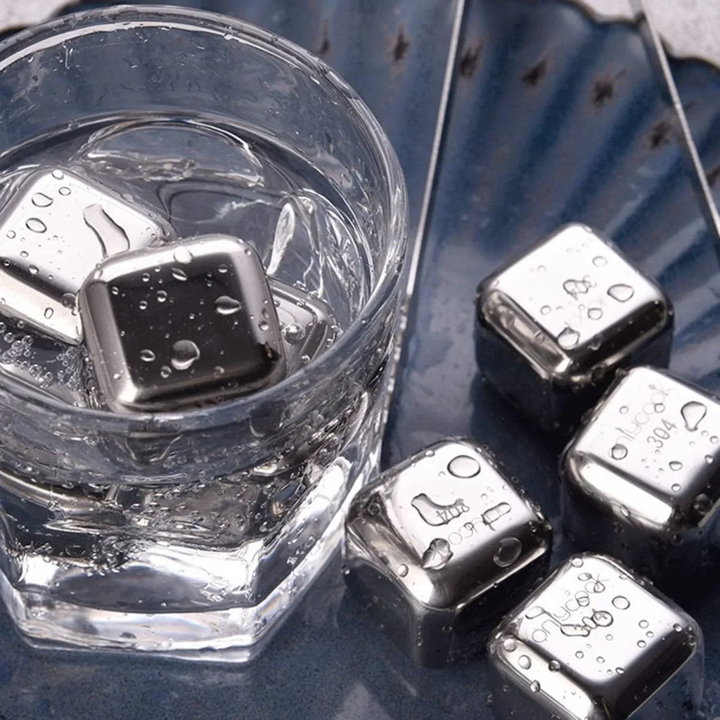 Whiskey Ice Cubes Stainless Steel Ice Cubes for Drinks Chilling Set of 4/6/8 with Box, Reusable Metal Whiskey Stones, Wine Chiller Rocks No Dilution Waterless Ice for Scotch, Vodka, Rum (Size : 8pcs